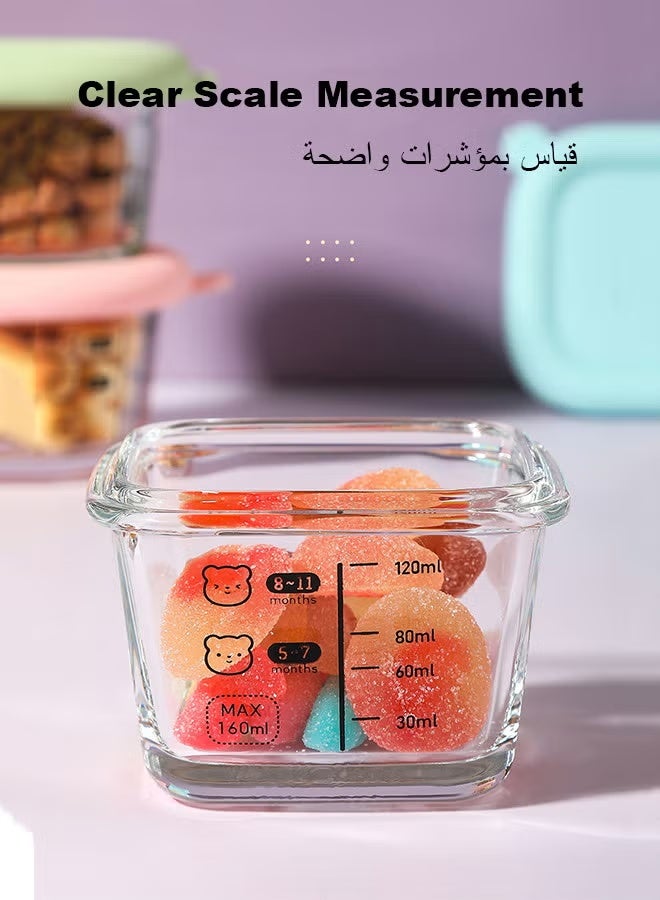 ColaBear 3 PCS Square Baby Food Containers, Reusable Infant Food Storage Jars, Small Snack Container with Lids for Infant & Babies, Microwave & Dishwasher Friendly - Image 3